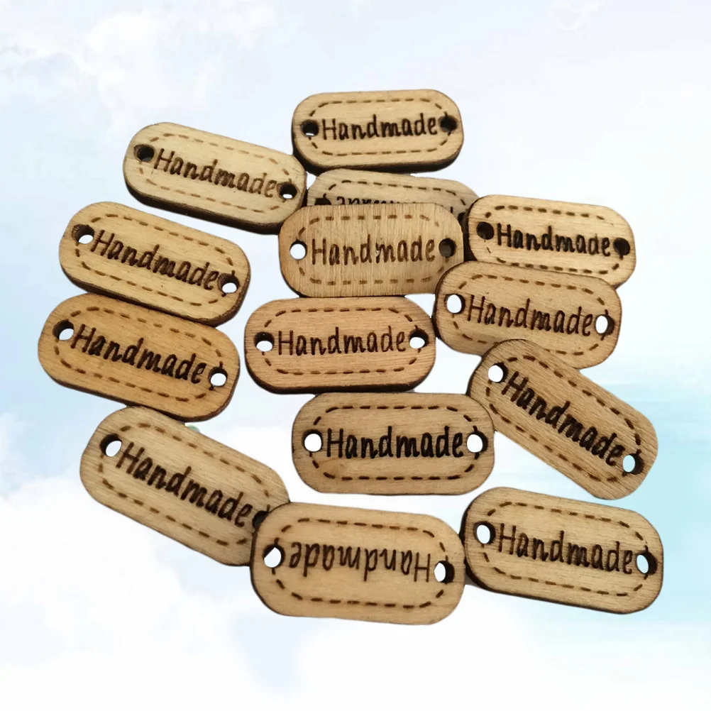 

200pcs Letter Label Wooden Tags 24X17Mm Natural Color Handmade Craft Buttons For Diy Sewing Clothing Bags Hats Accessories