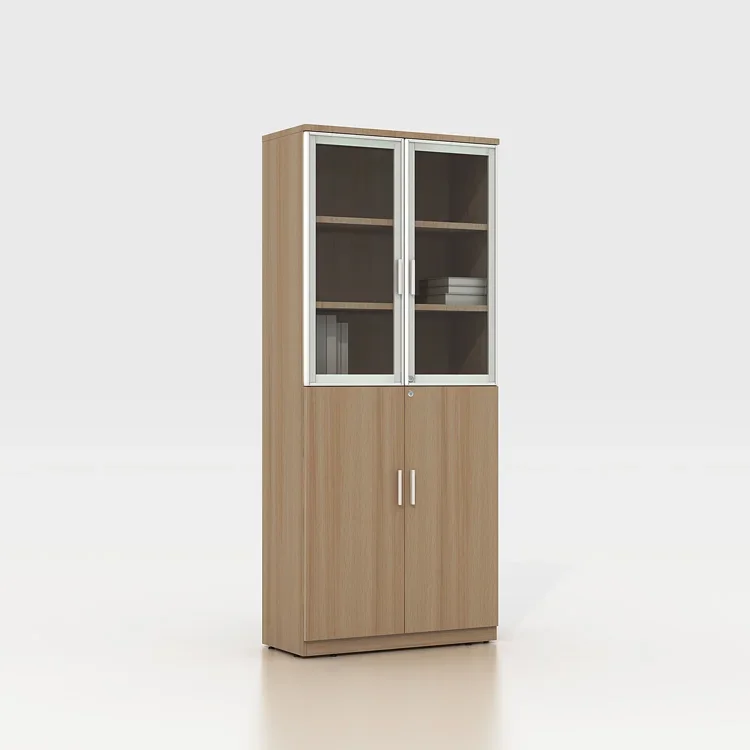 

Wooden Bookshelf Executive Storage Office Filing Cabinet With Glass Door