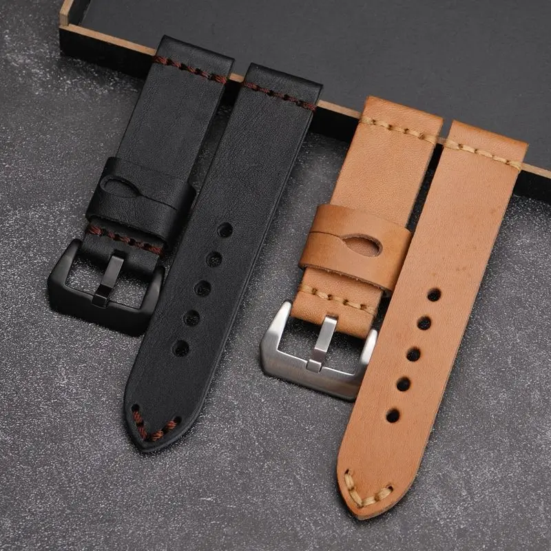 Features luxury new 20MM 22MM 24MM 26MM strap Handmade leather Watch band promotions  Brown buckle For Panerai Free shipping