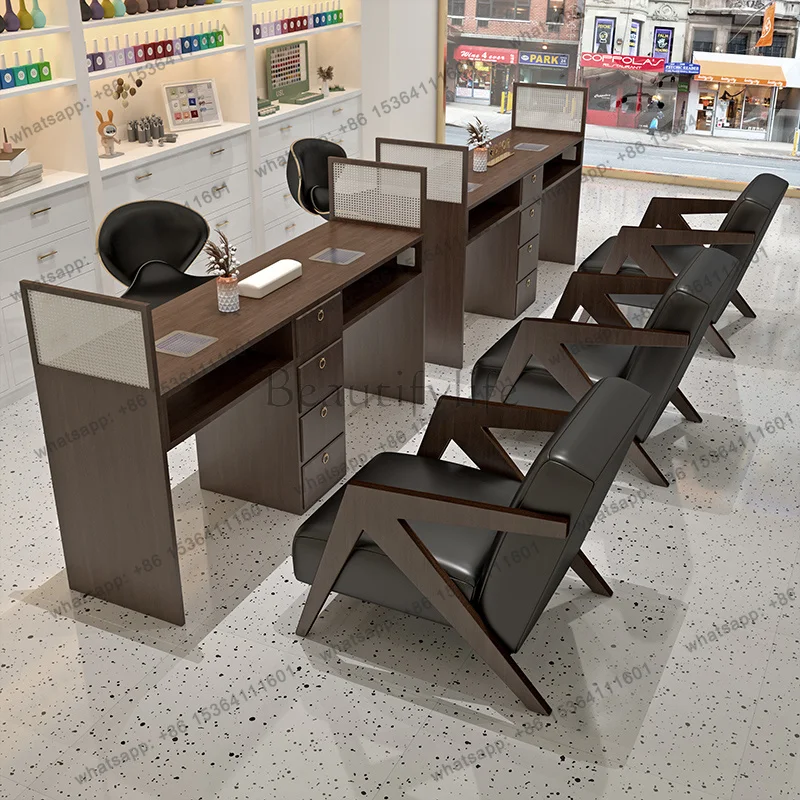 YJ Retro Aesthetic Nail Table Multifunction With Drawers Premium Simple Nail Desk Trendy Unique Mesa De Manicura Salon Furniture