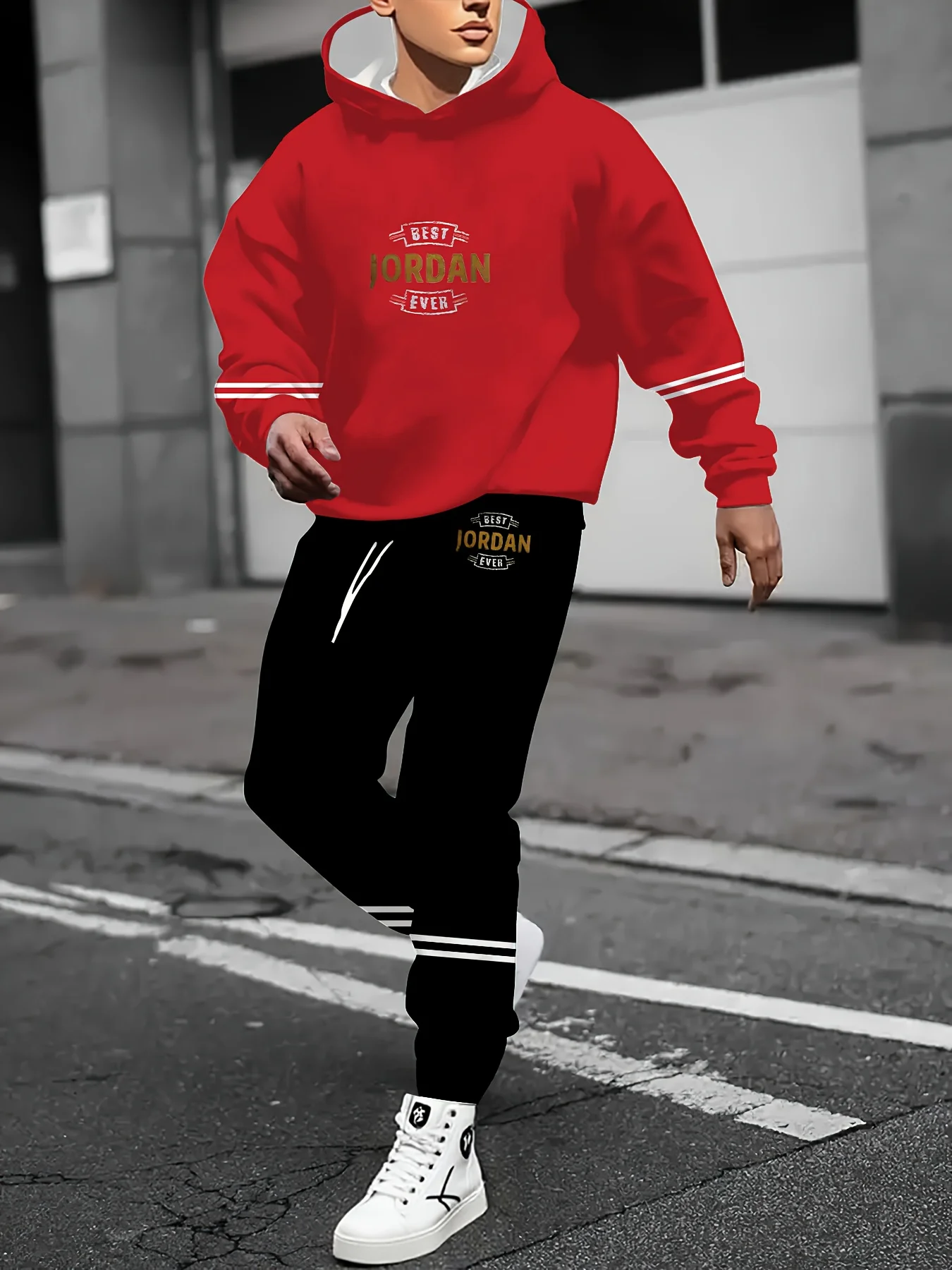 

2025 New men's hooded pullover fall casual 3D Print outdoor sports clothing Sweatshirt+Trousers Jogging Suit Mens Clothes