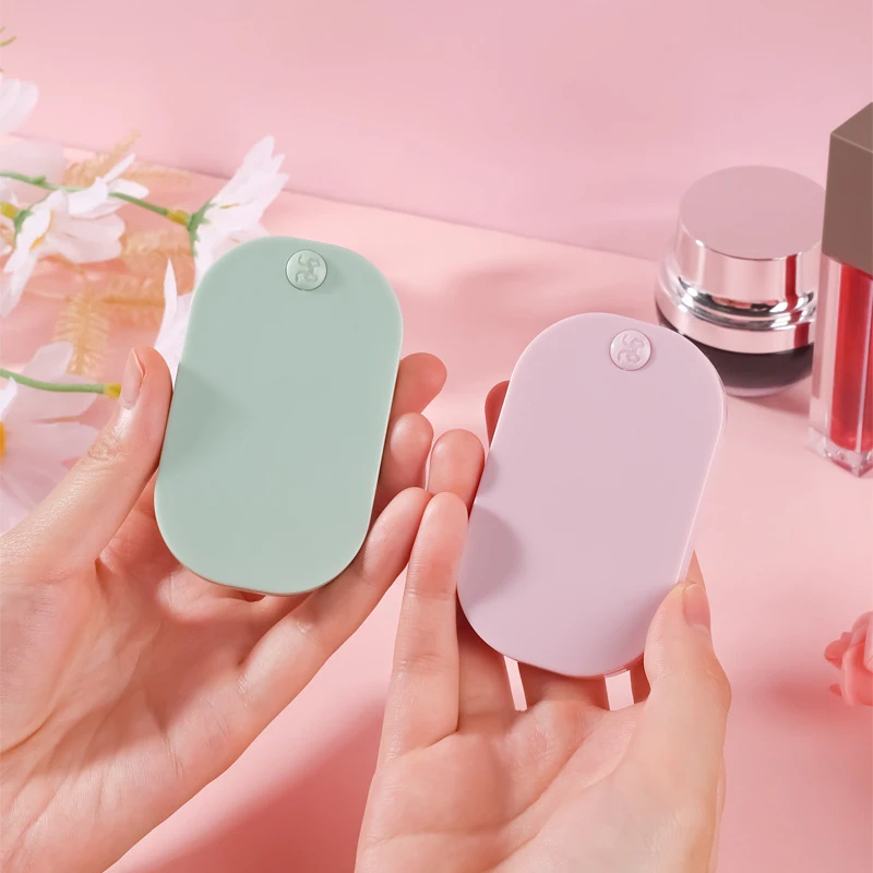 Rounded Rectangle Sliding Cover Handheld Makeup Mirror Portable Folding Make-Up Mirror Creative Mini High Definition Beauty Tool