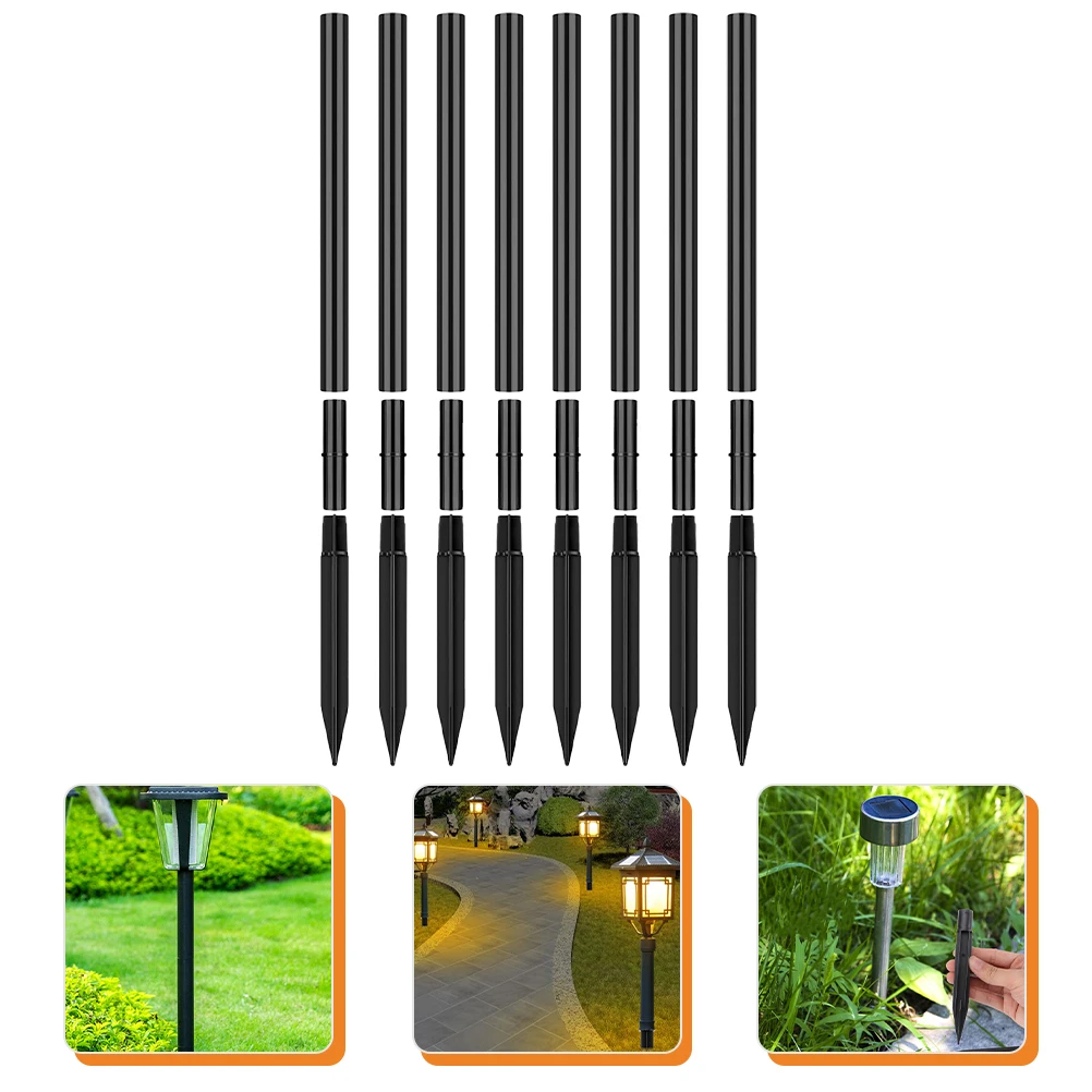 

8 Sets Garden Light Accessories Pegs and Poles for Solar Lights Round Stake Replacement Black Stakes