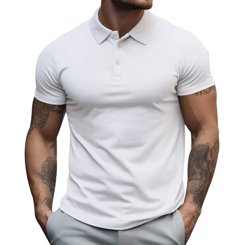 Men's Solid Color Lapel POLO Shirt Daily Commuter Mature Men Basic Tops Male Summer Casual Loose Thin Section Breathable T-Shirt