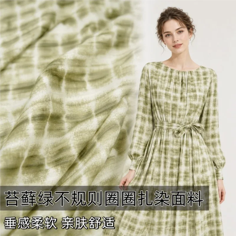 Skin-friendly and comfortable green irregular circle tie-dyed fabric designer for Hanfu shirts trousers cheongsams