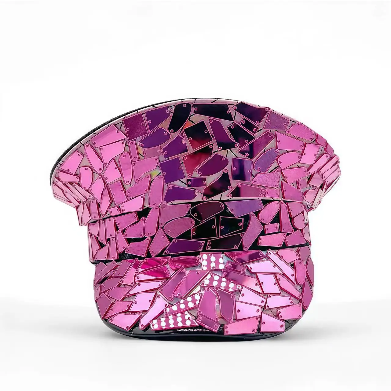 HongLuan gele laser lederen lus kapitein hoed strass & militaire petten voor dames, Rave Festivals accessoires & feestpet man