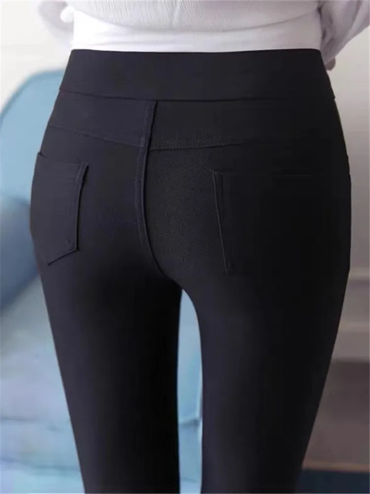 

Women's High Waist Elastic Slim Fit Pants Black Base Layer Pants Spring Autumn New Style Fashionable Long Trousers
