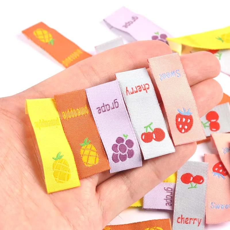 

50pcs Clothing Collar Cartoon Lable Fruit Cherry Color Handmade Making Hem Haripin Cloth DIY Material Label Tag