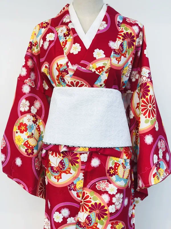 Authentic Japanese Kimono Komon Pattern with Double-Layer Synthetic Fabric, Elegant Design, Full-Length 163cm (Single Garment)
