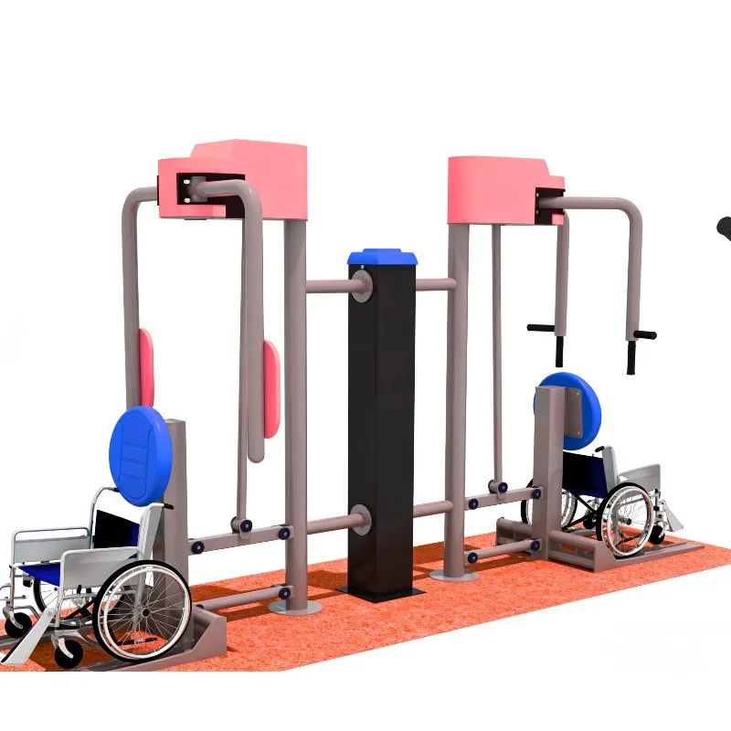 Outdoor barrier-free double fitness equipment, made of durable steel and non-slip materials, for upper limb exercise.