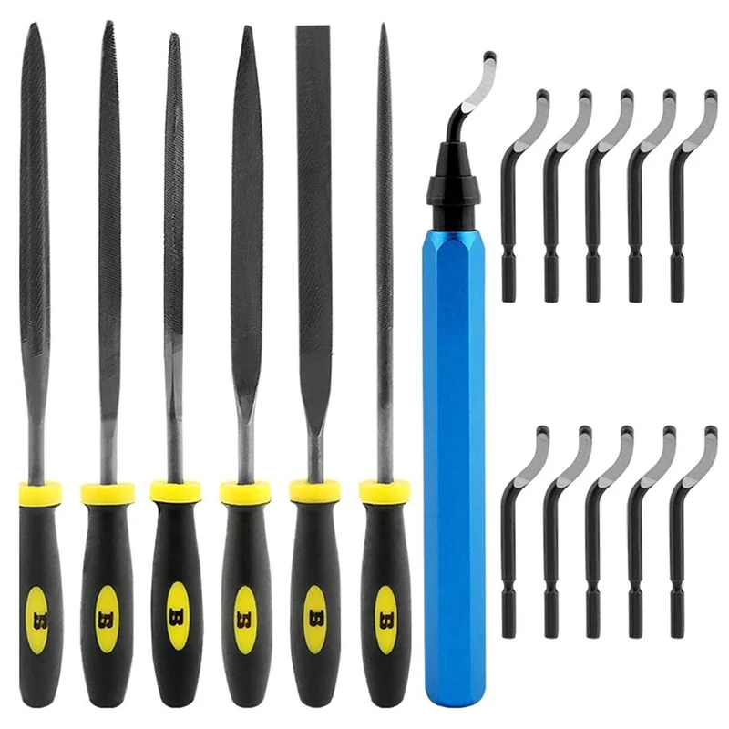 Deburring Tool Kit, DIY With 6Pcs Needle Files Woodworking 10 Blades Professional Deburring Tool Kit For Resin Aluminum