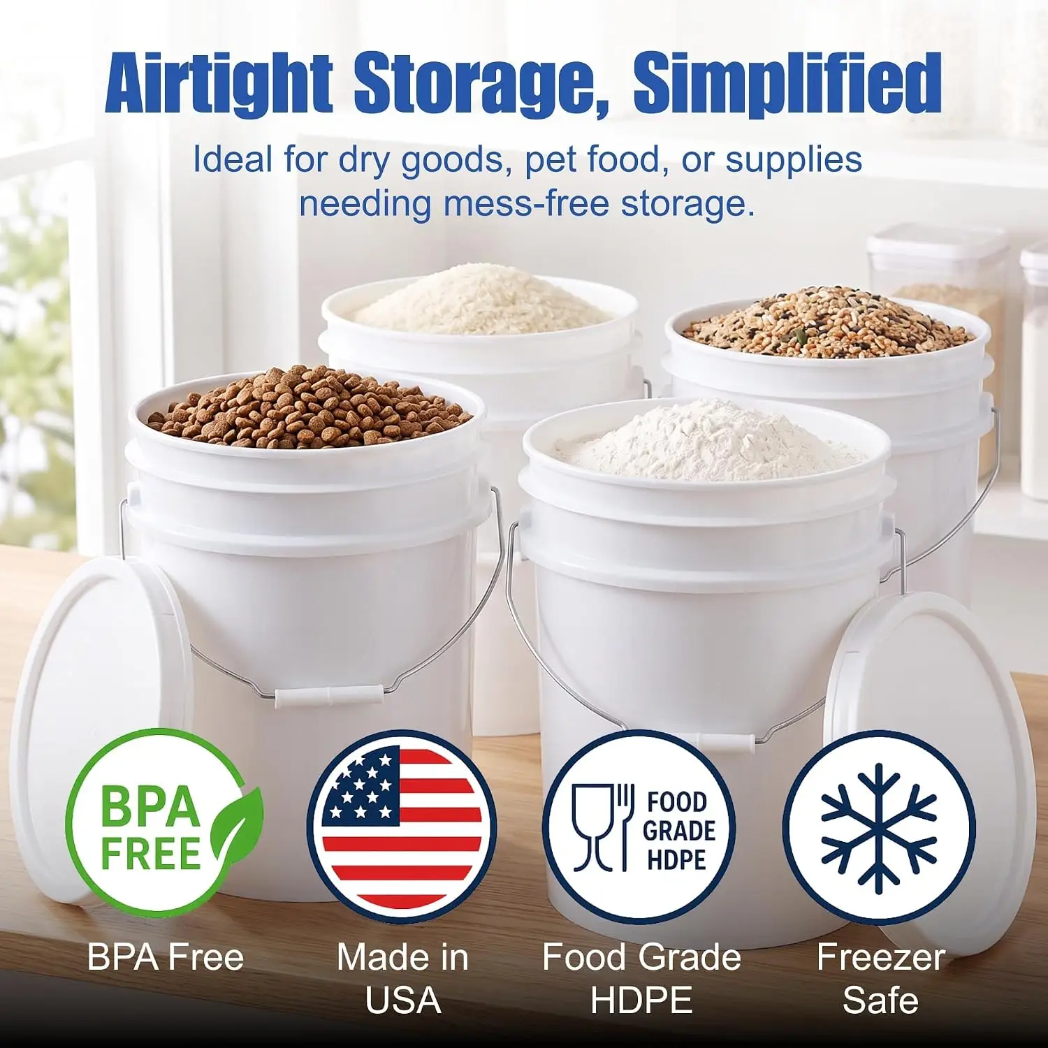 5 Gallon Bucket - Food Grade w/Lid BPA-Free,45 Pack - White