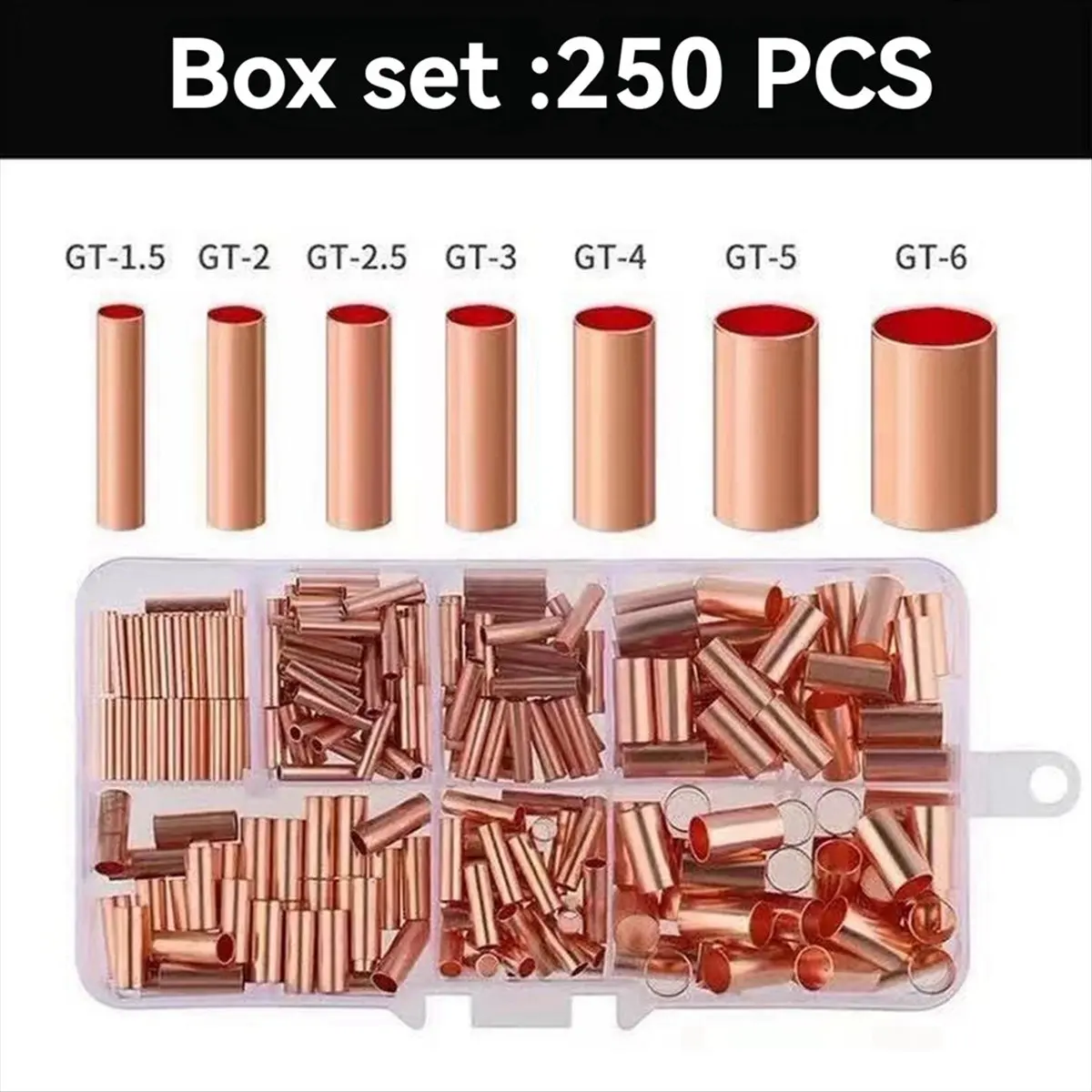 【Pliers】 250pcs GT Copper Connecting Pipe Wire Joint Small Copper Tube Terminal Cable Lug Bootlace Ferrule Kit W/Crimping Pliers
