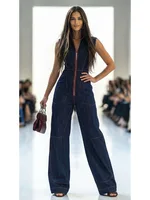Onecozyday Women's Dark Blue Contrast Stitch Sleeveless Denim Wide Leg Jumpsuit Summer Stylish Loose Fit Streetwear Jumpsuits - Image 5