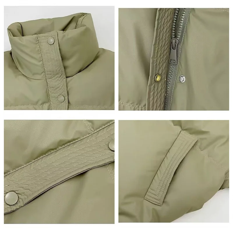 2025 New Women Winter Jacket Coat Fashion Bread Warm PU Leather Down Cotton Jacket Stand Up Collar Short Cotton Jacket Overcoat