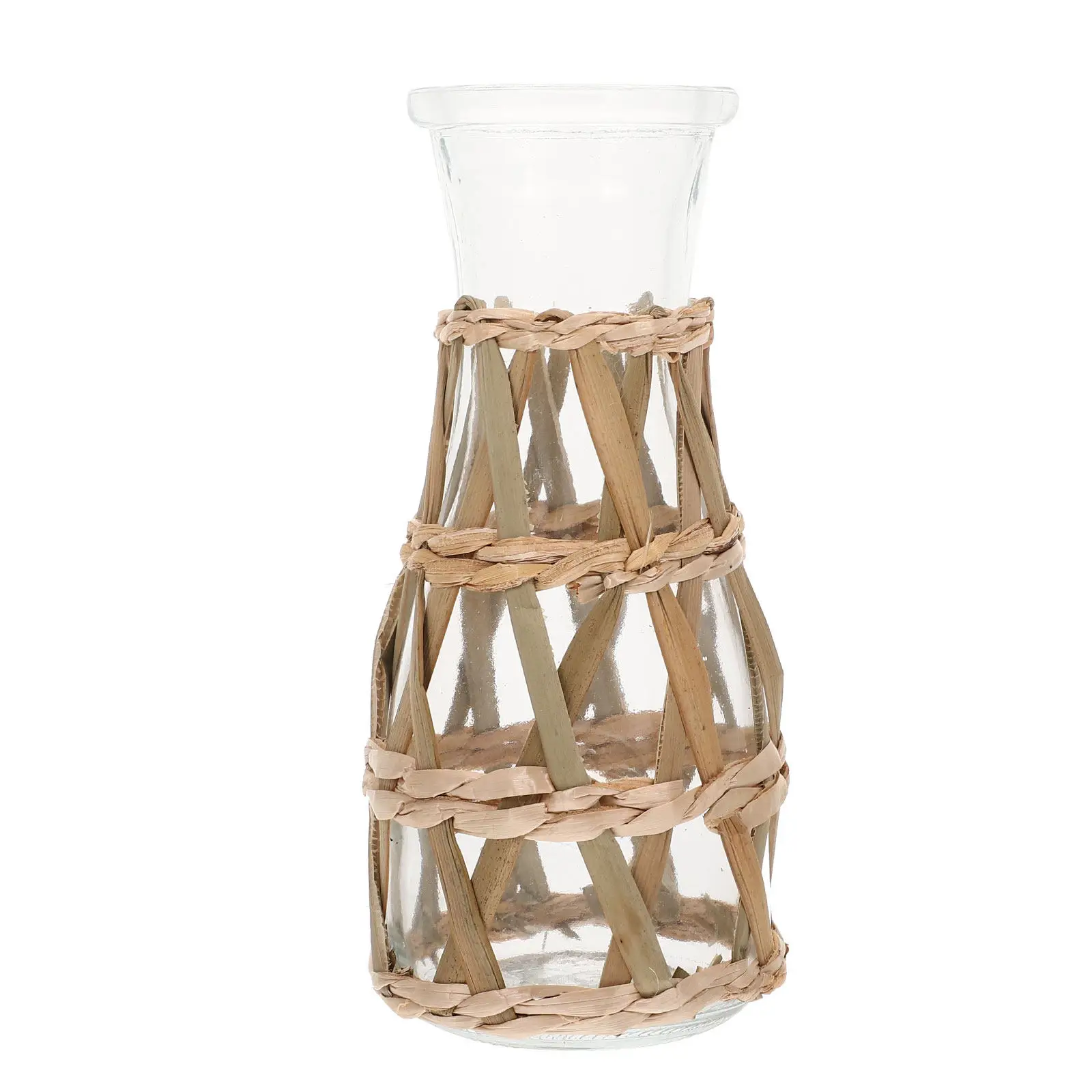 

Straw Woven Glass Vase Small Desktop Flower Arrangement Vase for Home Decor Rustic Farmhouse Table Centerpiece Gift