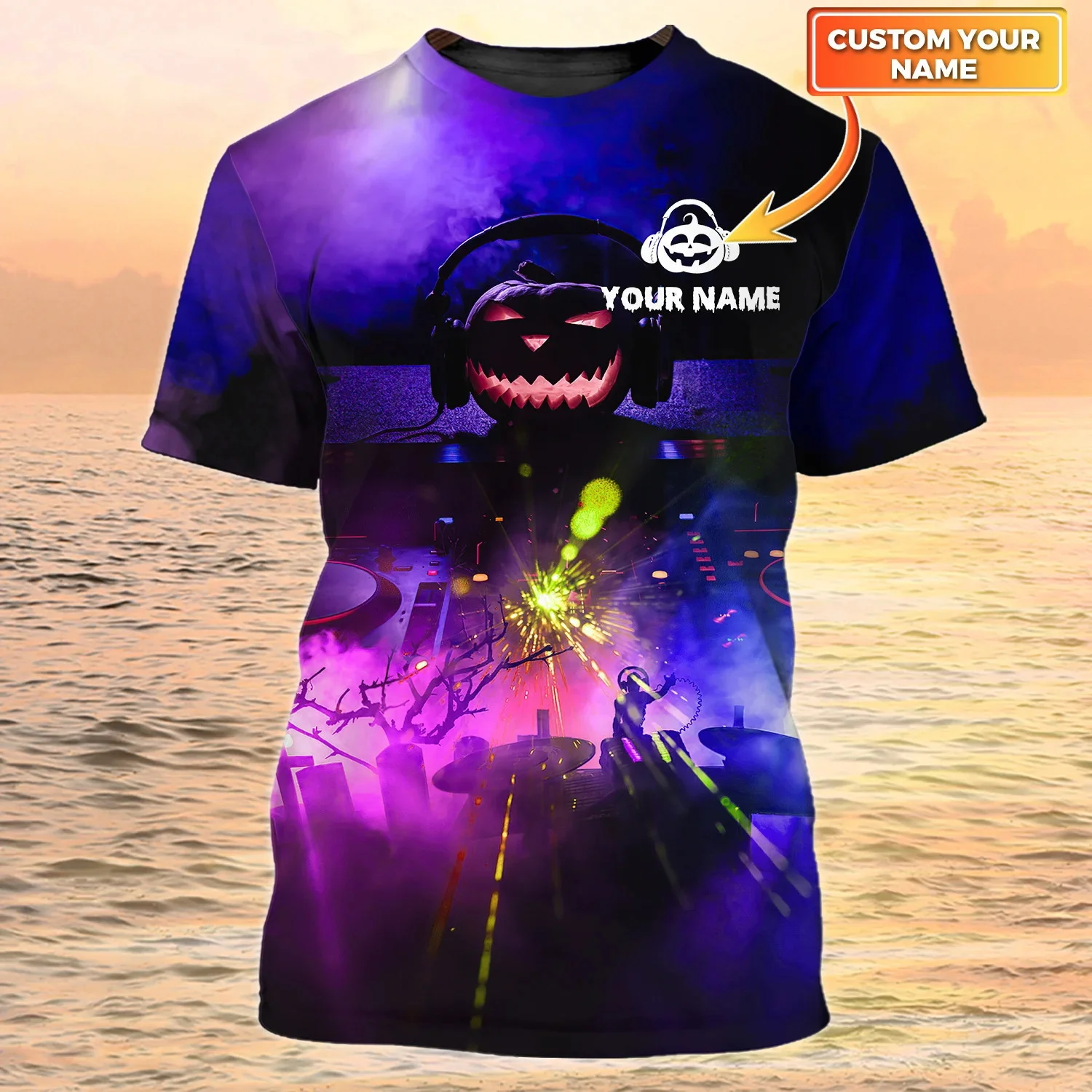 

Новейшая летняя мужская футболка на Хэллоуин с индивидуальным именем, рок-диджей, диско-плеер, футболка с 3D принтом, унисекс, повседневная крутая футболка DW114