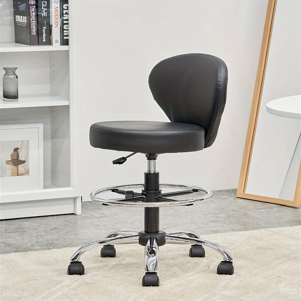 Drafting Chair With Adjustable Foot Rest, Capable Of Swiveling And Rolling, With Backrest And Wheels