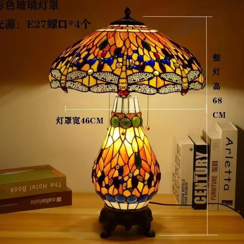 

Mediterranea retro table lamp rose countryside Tiffany stained glass living room dining bedroom bar glass night light room decor