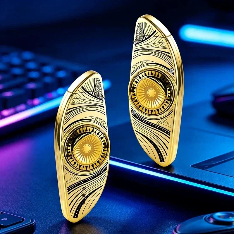 Portable Outdoor Luminous Gyroscope Inflatable Metal Lighter Windproof Red Flame Double-Sided Color Printed Unique Gift