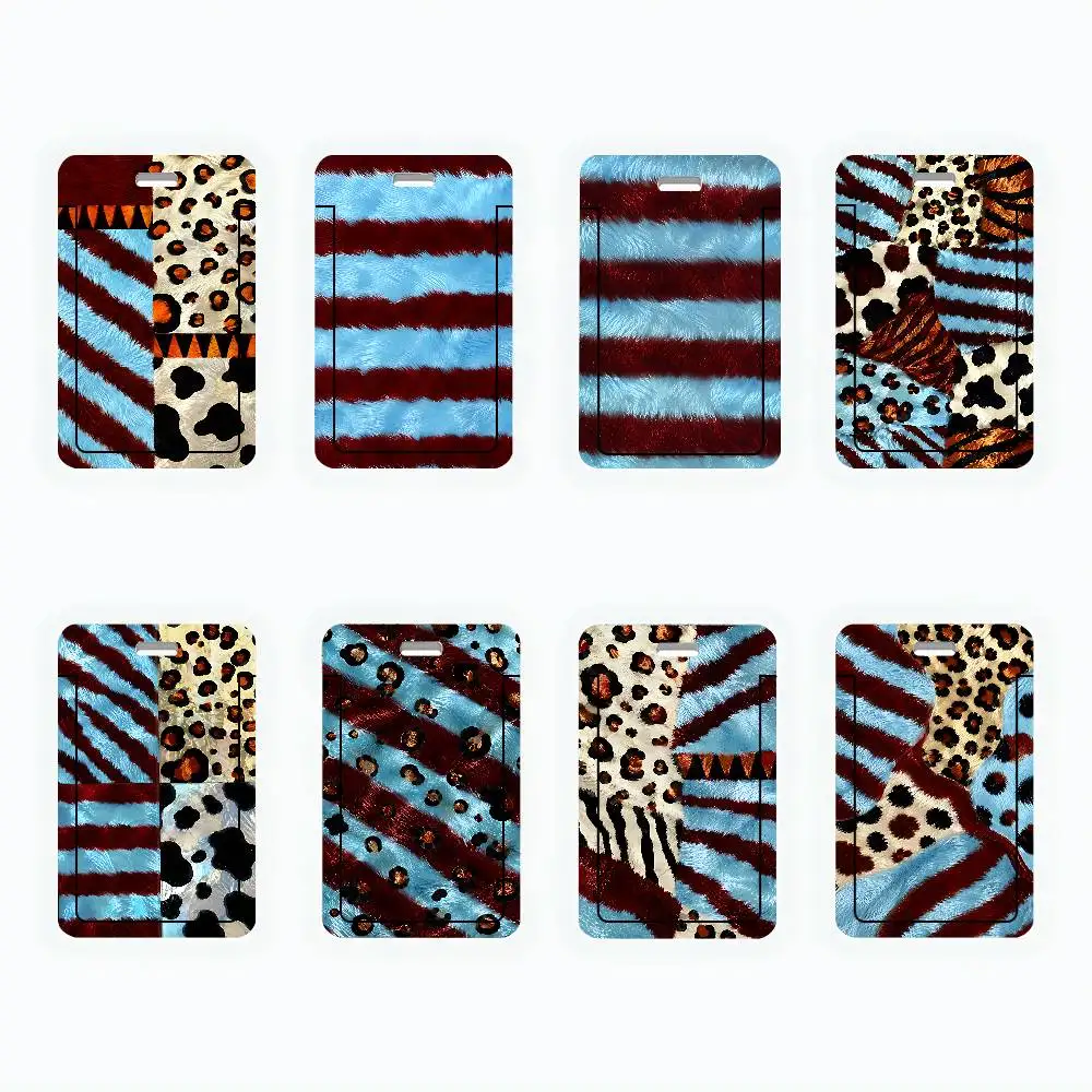 Splicing Leopard Print Cute ID Card Holder Badge Cover PVC Card Case Student Work Card Holder Gift For Girls