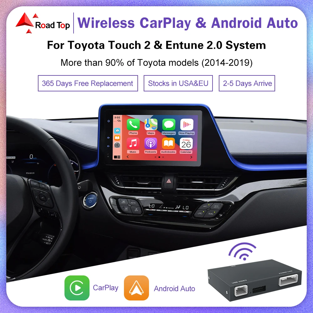 Wireless Carplay Android Auto Retrofit Kit for Toyota Highlander/RAV4/Tundra/Tacoma/Camry/Corolla/Avalon/Prius/C-HR/Sienna