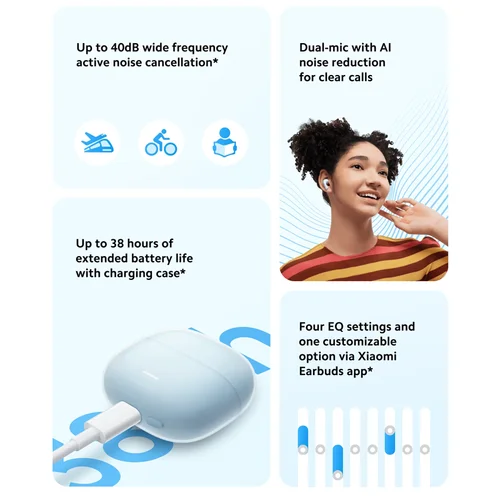 Imagen 2 del producto Audífonos Inalámbricos Xiaomi Redmi Buds 6 Lite Versión Global, Hasta 38 Horas de Duración de la Batería, Cancelación Activa de Ruido de 40dB
