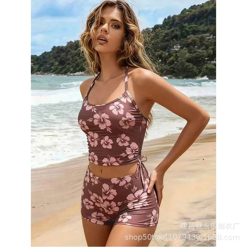 2026New model halter neck high-waisted bikini for women, sexy multi-color printed slim-fit two-piece swimsuit, quick-drying