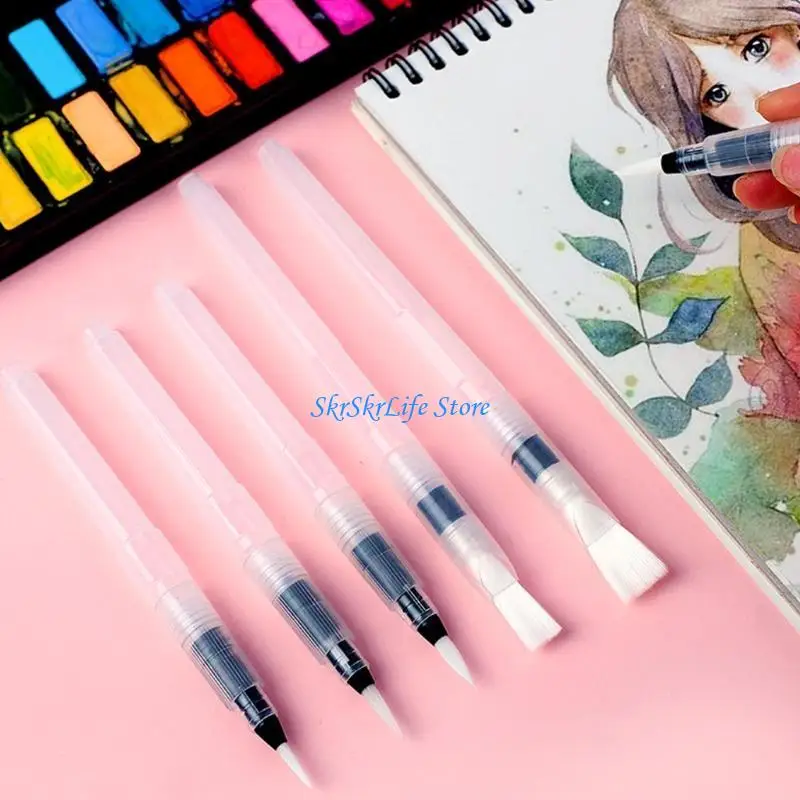 E65E 3/6Pcs Watercolor Brush Pen Fine Tip Flat Broad Nib Oil Pen for Ideal for Aquarelle Watercolor Painting Blending