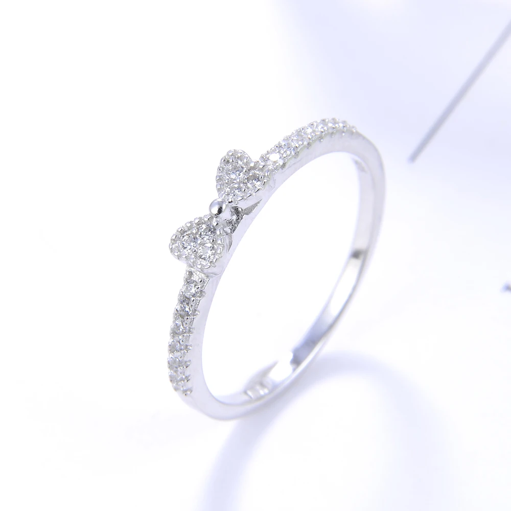 

Elegant 925 Sterling Silver Bow Shape Ring Round Zircon Diamant Band Lightweight Accessories Women Classic Jewelry