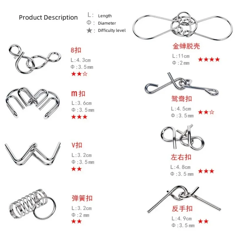 8 adet/takım Metal Montessori Bulmaca Tel IQ Zihin Zeka Bulmacalar Çocuk Yetişkinler Interaktif Oyun Gümüş Eğitici Oyuncaklar