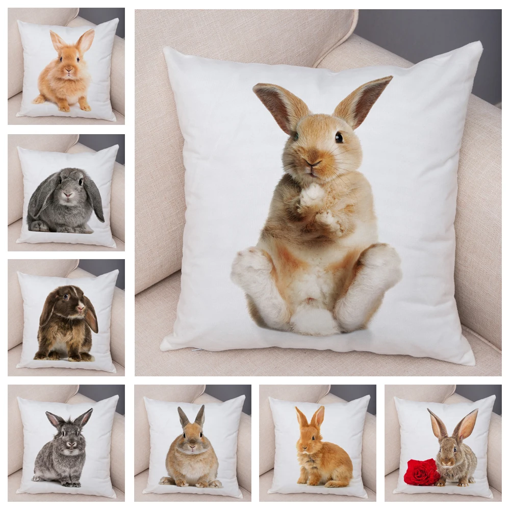 Home Decor Cute Rabbit Pillowcase Sofa Kids Room Cute Pet Animal Print Cushion Cover Polyester Pillowcase 45x45cm