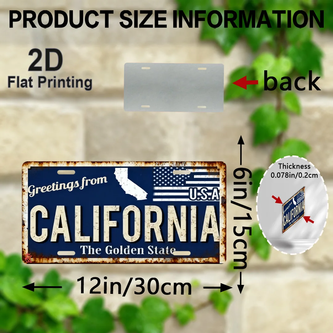 2D Flat Vintage Durable Aluminum Metal Sign California State Flag Golden State Text Theme Retro Wall Art Plaque for Home Bar Caf
