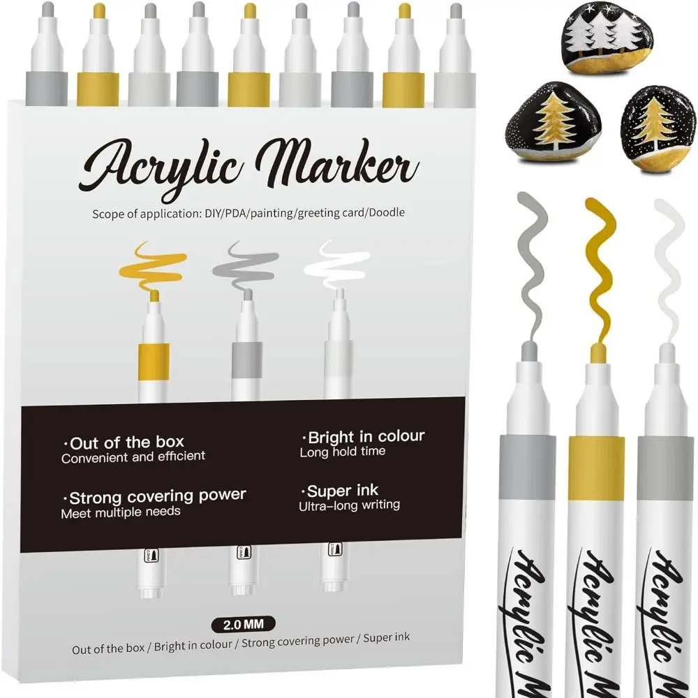 Quick-Drying Acrylic Paint Pens Markers White Gold Silver Rock Painting Student Colored Pen Art Painting Supplies Medium Tip