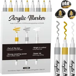 White Gold Silver Acrylic Paint Pens Markers Quick-Drying Medium Tip Paint Pen Art Painting Supplies Rock Painting