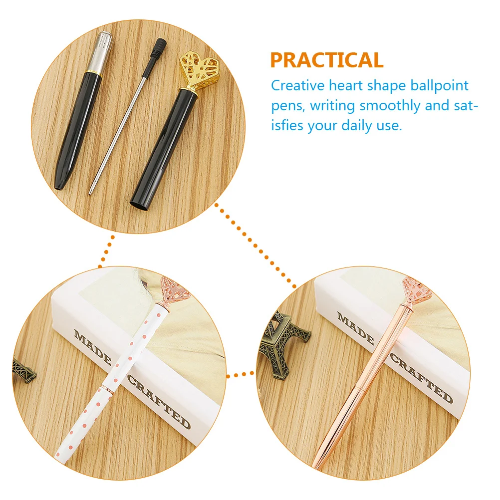 

6 Pcs Heart Shaped Ballpoint Pen Heart-shaped Ink Writing Pens Cute for Girls Metal Office