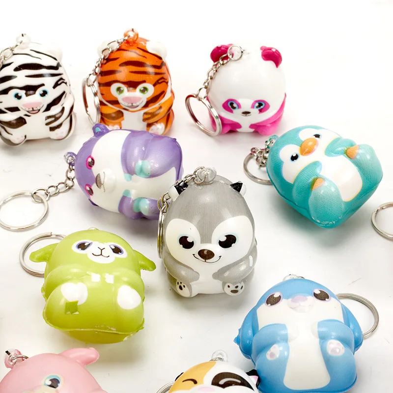 2PC Mini Cute Animal Multi-style Squeeze Toy Keychain Pendant Funny Cartoon Animals Stress Relief Slow Rebound Twister Egg Toy