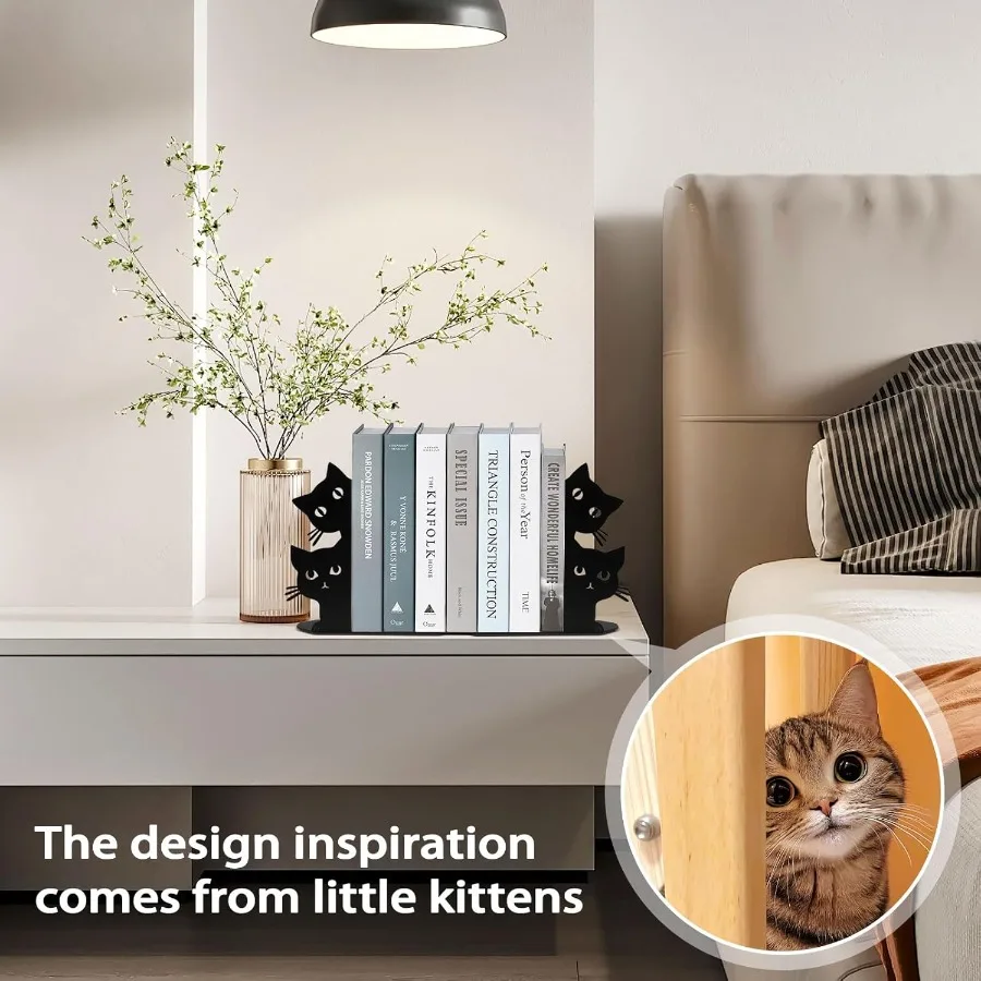 يبصر القط الدفتين للأرفف خماسية كتاب معدني ينتهي للكتب الثقيلة كتاب سدادة لمكتب المنزل لطيف مكتب رف الكتب ديكور Ca