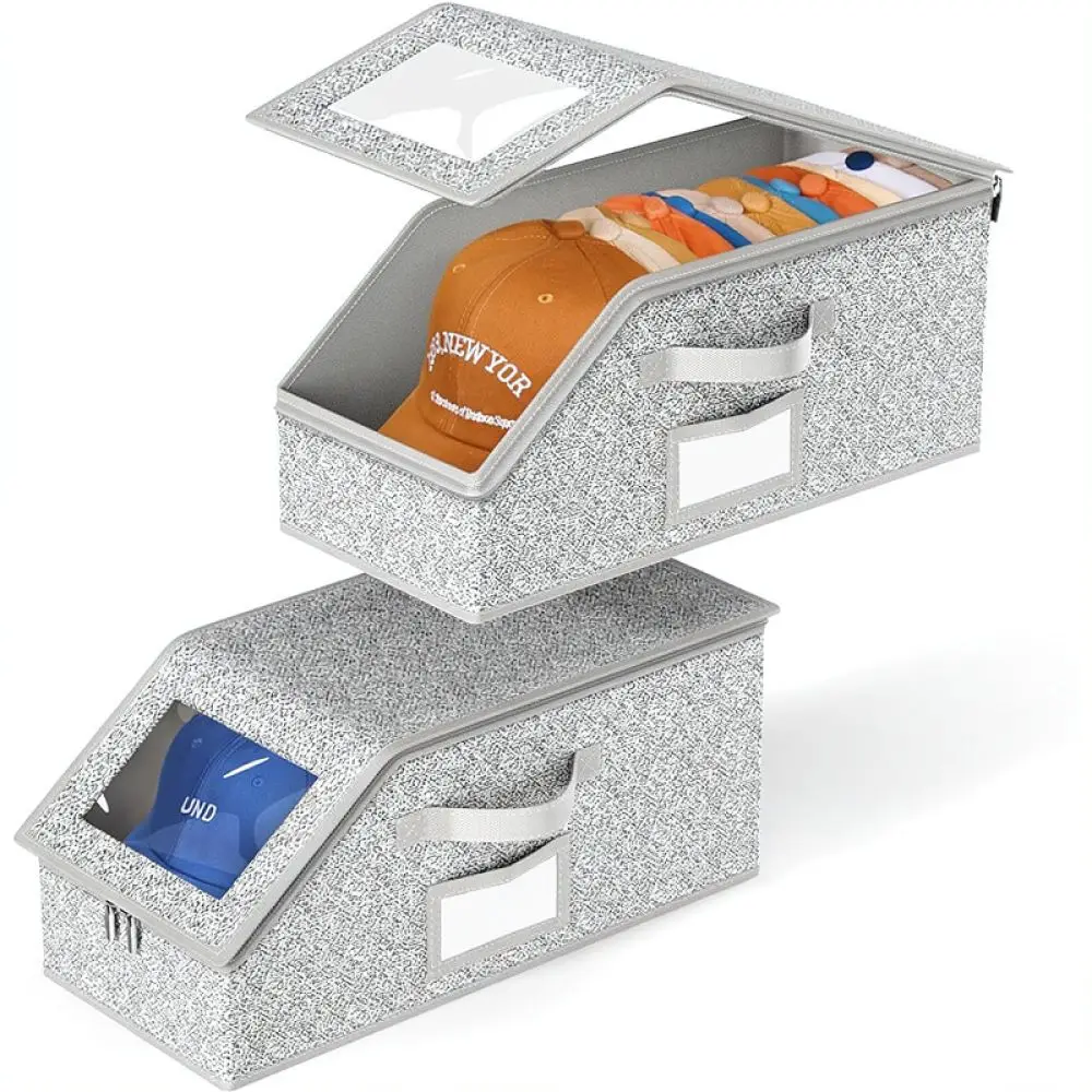 Clear Window Hat Storage Case Dustproof Organizer Box Foldable Holder For Baseball Caps Closet Wardrobe Storage