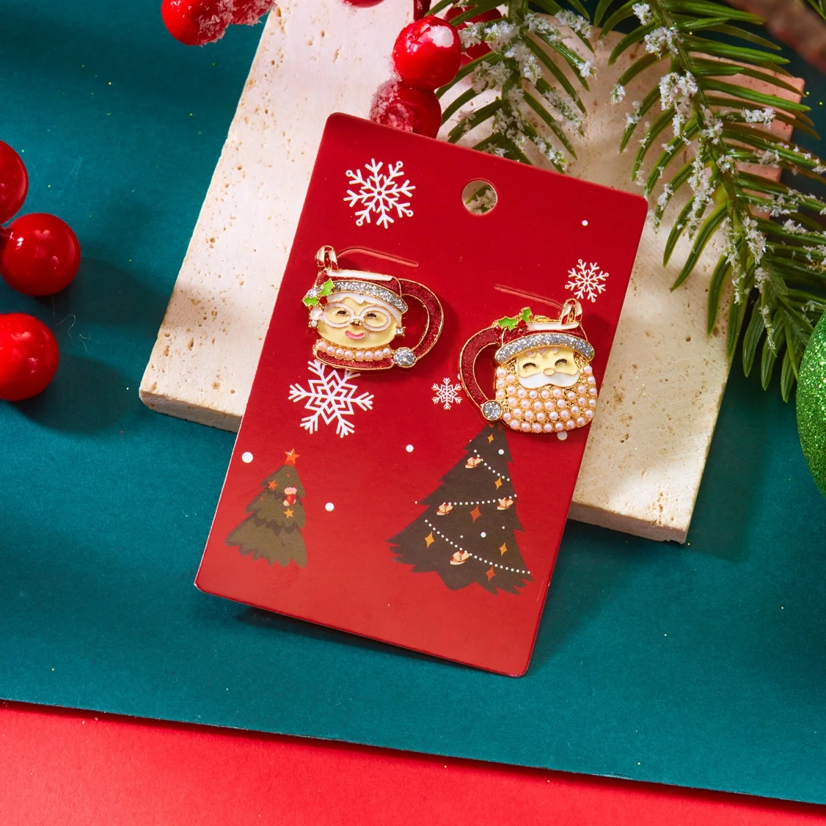 Weihnachten Ohrringe Teetasse Bunte Strass Santa Claus Paar Asymmetrische Stud Ohrring Urlaub Schmuck Geschenk Für Frauen Männer