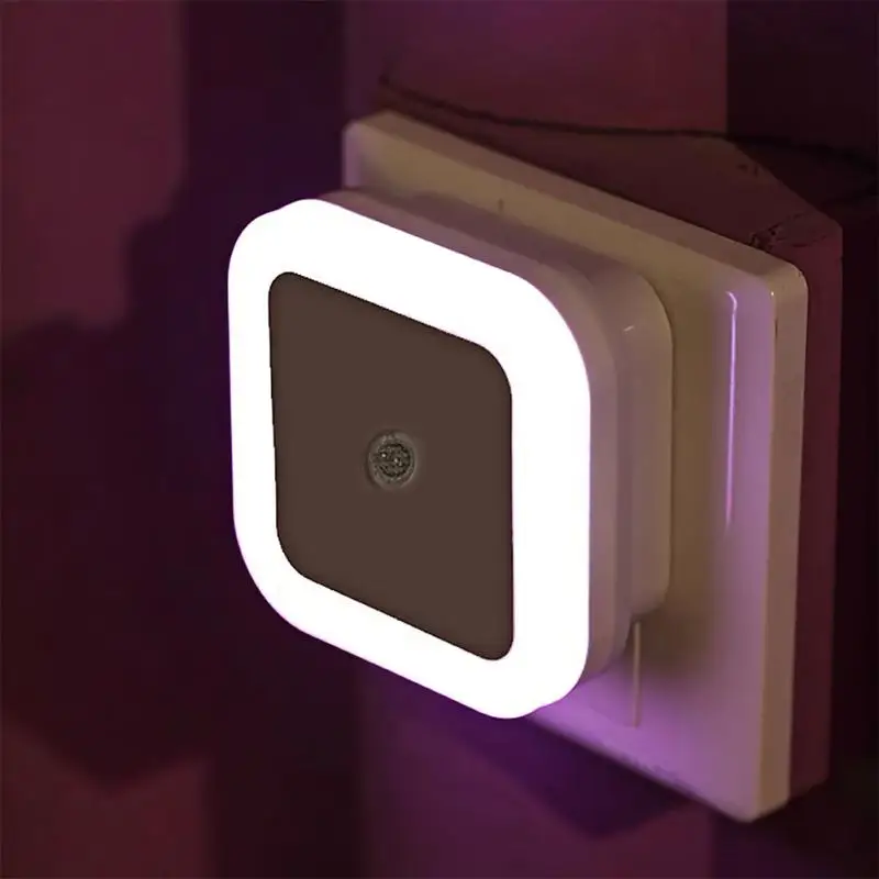 Mini LED Night Light Plug in Dusk to Dawn Sensor Wall Nights Lamp Square for Bedroom Hallway Stairs Corridor 110V 220V+Decal