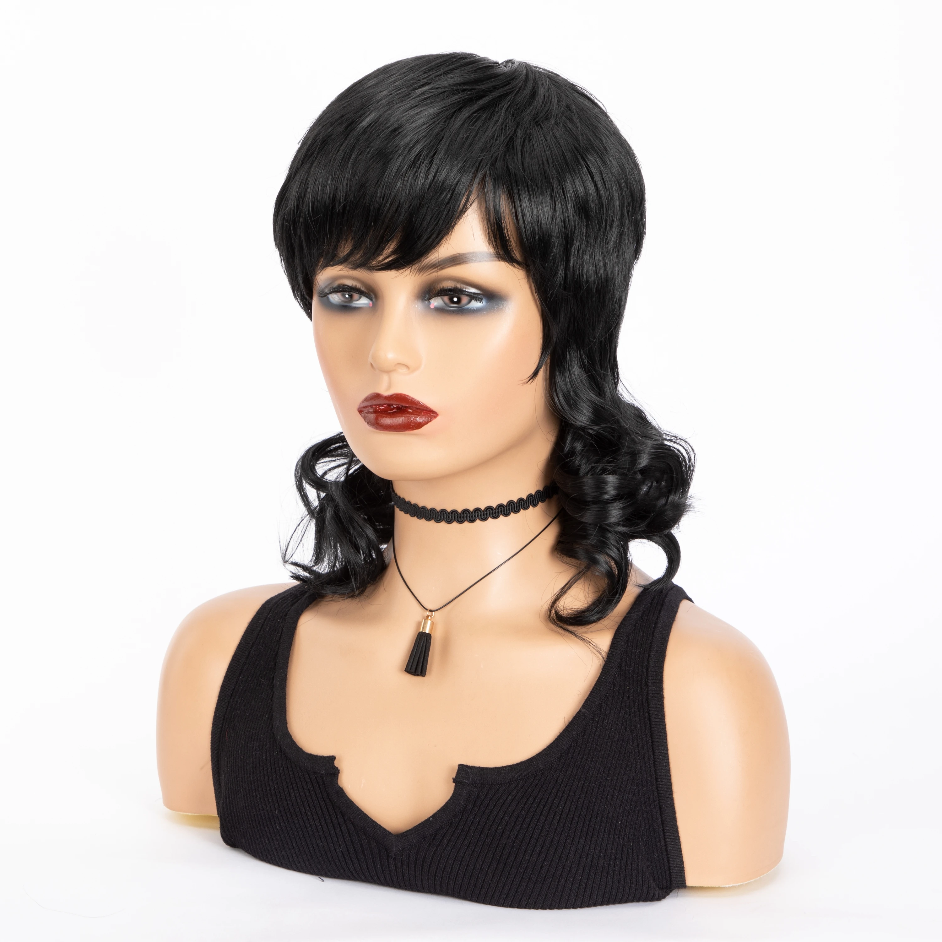 WIGERA Synthetic Highlight On Sale Black  Short Straight Pixie Cut Hair Bob Wig With Long Wavy Wave Curly Bangs Hair For Women