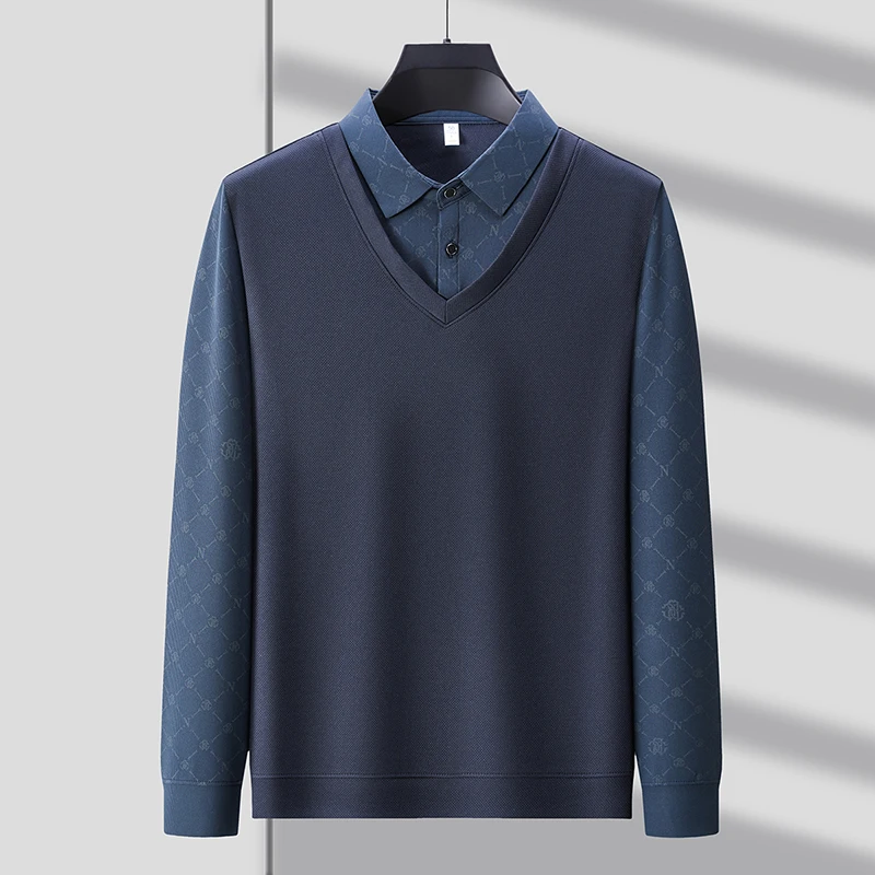 Advanced long sleeve men\'s polo shirt autumn new fashion two-piece design high-quality brand comfortable casual business T-shirt