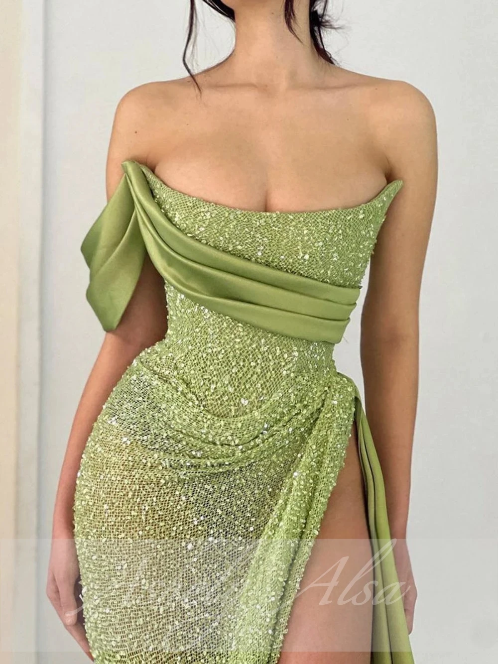 Elegant Sexy High Side Slit Prom Dresses Strapless Ruched Boho Party Dress Special Occasion Cocktail Clubwear Robe De Soiree image 3