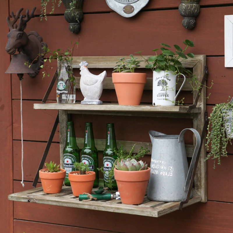 Rustic Wood Foldable Floating Wall Shelves Hanging for Small Space