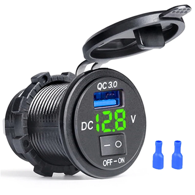 Quick Charge 3.0 USB Car Charger Socket Digital Display Voltmeter USB Charger Socket with ON-OFF Switch for Car Motorcycle ATV image 5