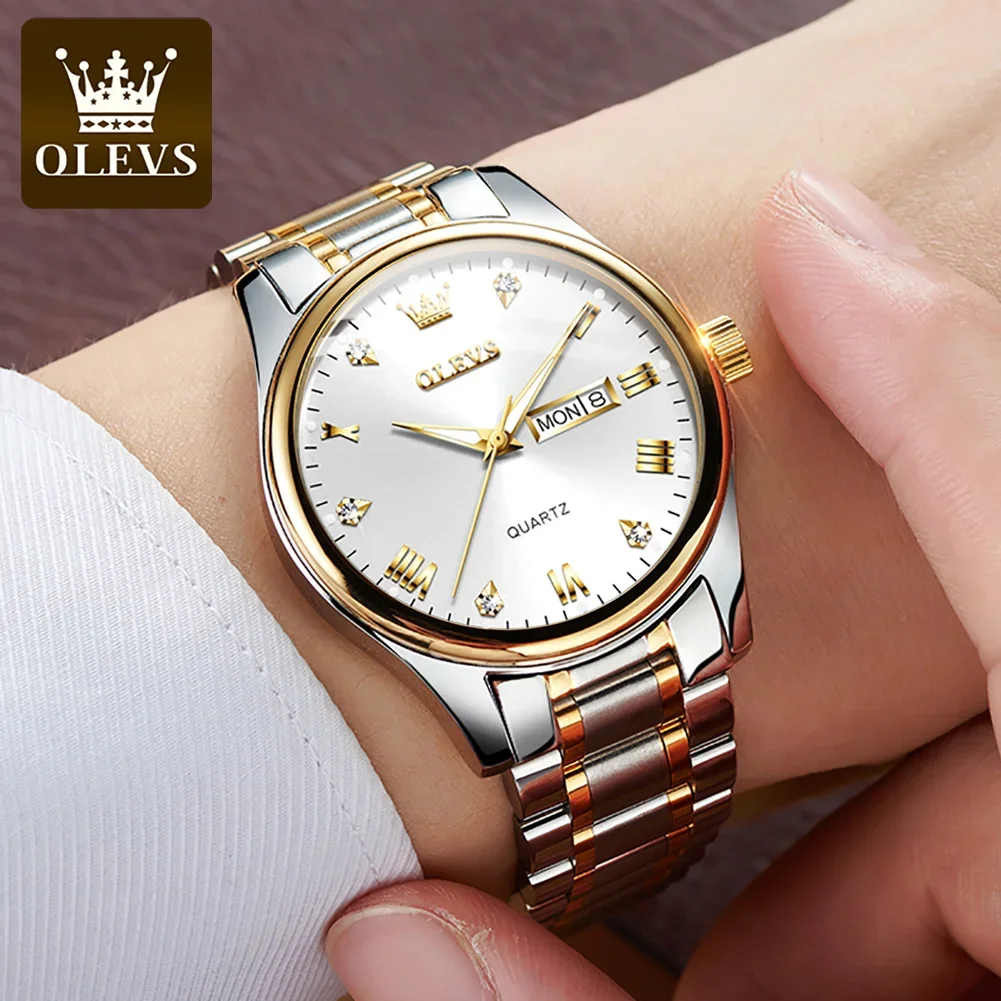 

OLEVS 5563 Stainless Steel Strap Business Watch For Men, Waterproof Diamond-encrusted Quartz Men Wristwatches Luminous Calendar