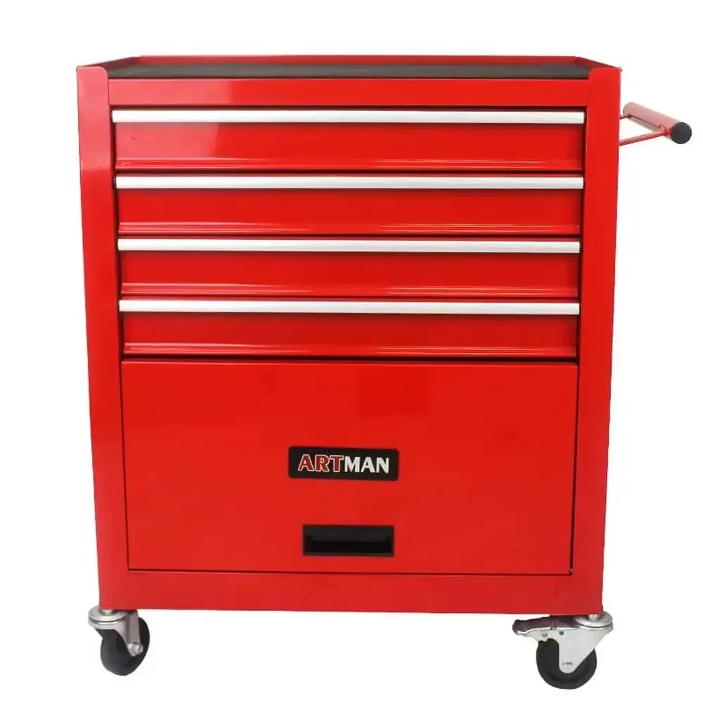 

Industrial 4-Drawer Mechanic Tool Cart Organizer Trolley Steel Cabinet Rollaway Storage Wheeled Cart Easy Install Home Garage