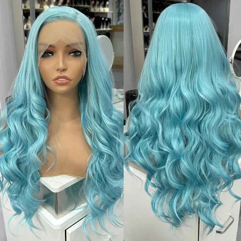 

RONGDUOYI Розовый Длинный Передний Для Женщин Синтетические Волосы Термостойкие Объемные Волны Синий Косплей Кружева Wigr, 7;k'2.s;9,