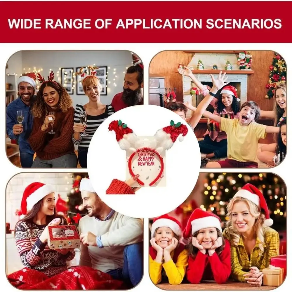 Cute Cartoon Christmas Headband Fluffy Deer Ear Children Headwear Green Bowknot Santa Claus Xmas Antler Hair Loop